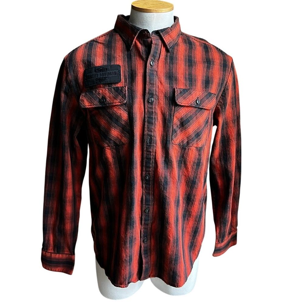 Harley-Davidson Men's Oak Leaf plaid flannel buttondown shirt size L slim fit